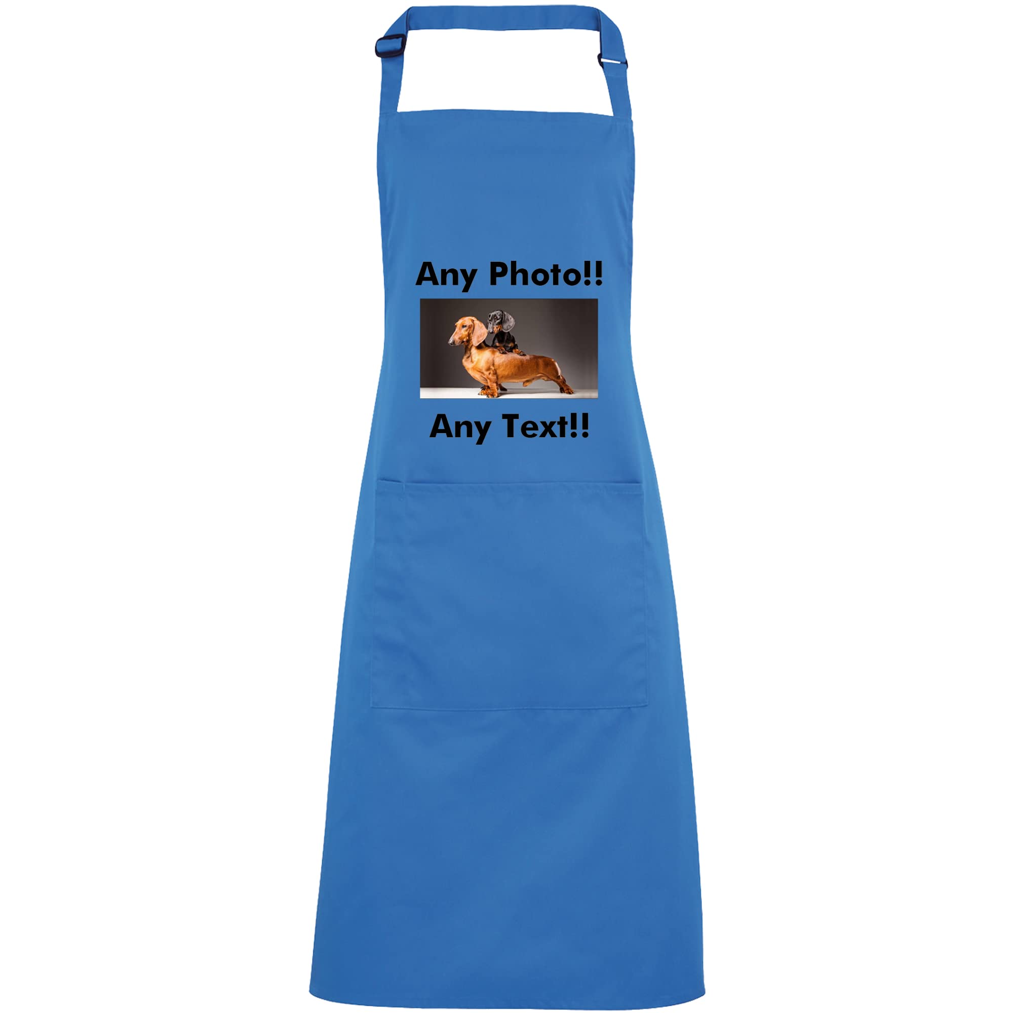 Mr Jeans Personalised Apron For Women Men - Any Text Any Photo - Customised Aprons Kitchen Baking Funny With Pockets - 38 Colours (Sappire)