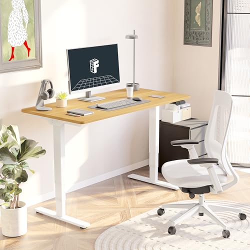 FLEXISPOT E6 Essential Dual Motor Electric Standing Desk 48x30 - Adjustable Height (White Frame & Maple Top)