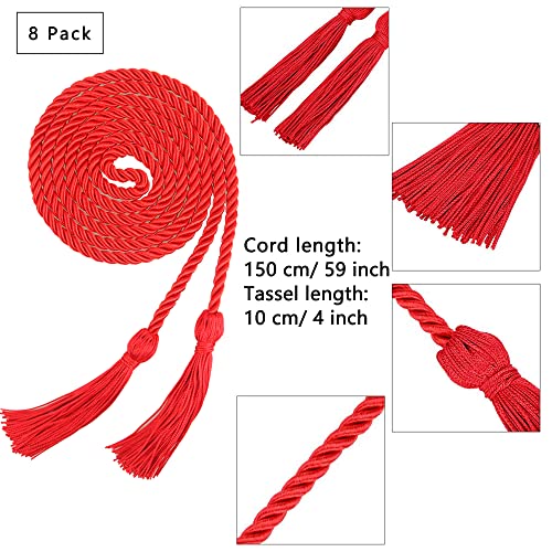 Image of Trounistro 8 Pieces Graduation Cords Yarn Honor Cords with Tassel for College Graduation Students (Red)