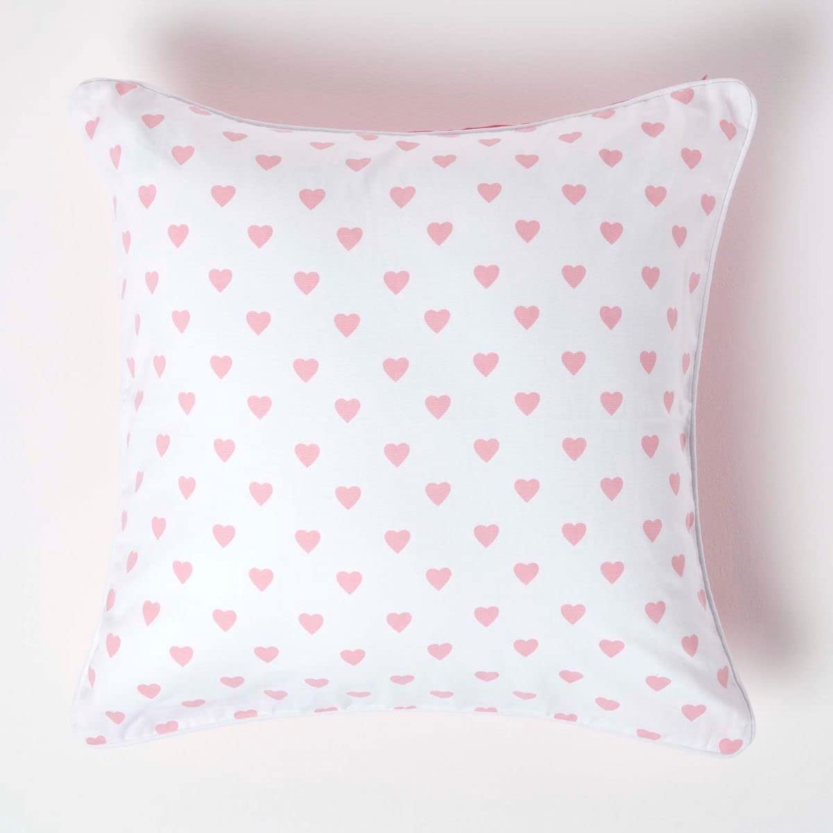Homescapes Cotton Hearts Cushion Cover in Pink | Size: 60cm x 60cm