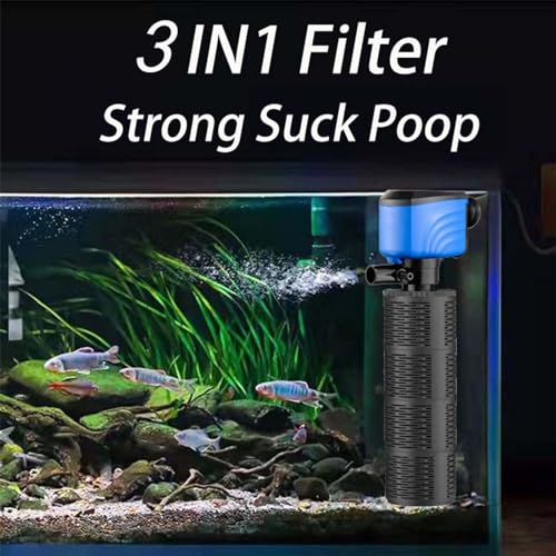 Image of Fish Tank Filter - Silent Internal Aquarium Filter for Clean Water, Air Pump, and Waves - Biochemical Filtration for Healthy Fish and Turtles (45W-3000L /H, Black)