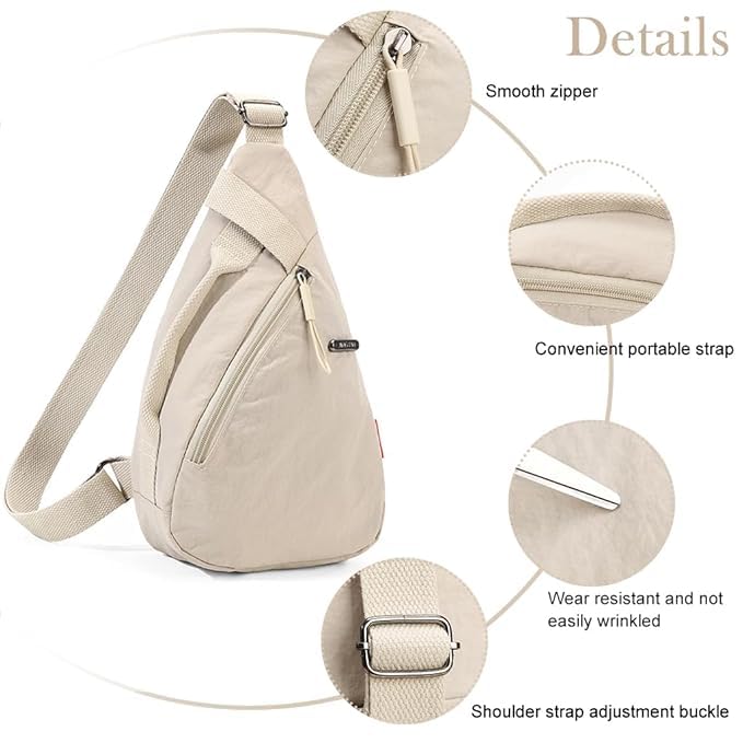 Image of Nylon Sling Bag for Men & Women | Lightweight Crossbody Chest Bag Handbag | Anti-Theft Back Pocket | Compact Everyday Carry Travel Shoulder Organizer | Casual | Water-Resistant | Secure Storage