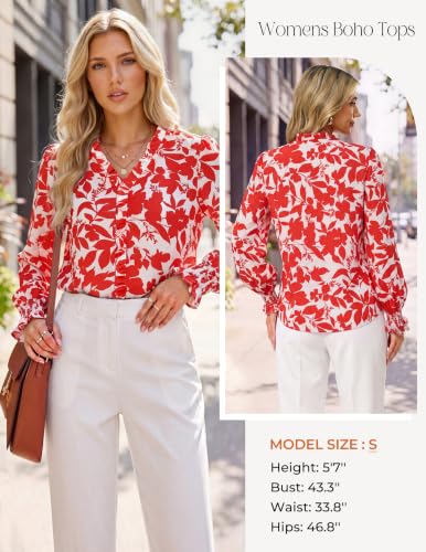 GRACE KARIN Womens Long Sleeve Boho Tops Ruffle Work Blouses Red XXL - image 4