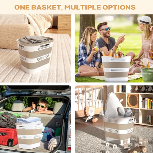 Image of OOAMBB 43L+43L Collapsible Laundry Baskets plastic (Beige, 2 Packs) | Pop Up Laundry hamper /Storage Container, Foldable Laundry Basket with Handles, Durable,Space Saver