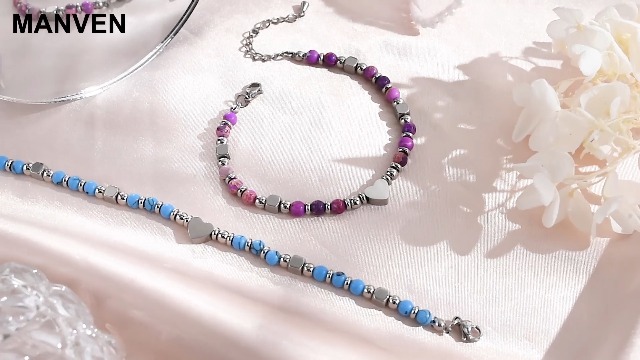 Bracelet Femme Pierre Naturelle Shoushan Avec Pendentif Cœur Argenté - Ajustable, Hypoallergénique - Cadeau élégant - 4