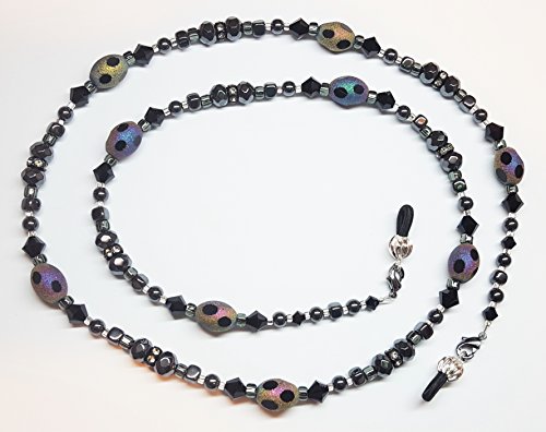 Jet/Black Austrian Crystals Hematite Beaded Eyeglass Chain