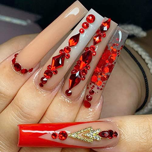 Nail Art Red Crystals Rhinestones Set - 3100Pcs Red Nail Gems Diamonds Flatback Jewels For Nails Design, 12 Types Of 600 Special-Shaped Diamonds + 2500 Flat-Bottomed Rhinestones Kit #TOP1