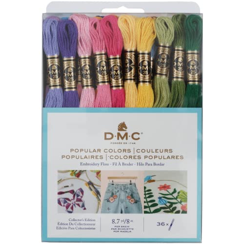 Image of DMC Embroidery Floss, Popular Pack Embroidery Thread, Bundle with Rylei Crafts Plastic Floss bobbins,DMC 36 popular colors Hand Embroidery Yarn