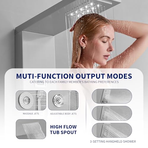 Image of BWE 6 in 1 Shower Panel Tower System with LED Lights & Temp Display