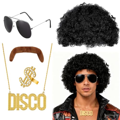 💍 【Dettagli Retro Autentici】 Eleva il tuo look con i tocchi finali: una coraggiosa collana a catena tono oro e un vistoso anello con segno dollaro. Questi accessori completano lo stile fiducioso e appariscente di una rock star o di un alto roller dell'epoca.