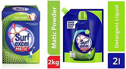 Surf Excel Matic Top Load Detergent Powder, 2 kg & Top Load Matic Liquid Detergent Pouch - 2 L Combo Surf Excel Matic Top Load Detergent Powder, 2 kg & Top Load Matic Liquid Detergent Pouch - 2 L Combo