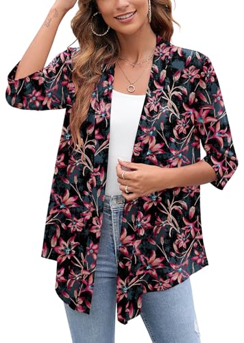 Image of Heymoments Women's Lightweight Open Front Cardigans 3 /4 Sleeve Casual Soft Drape Fall Cardigan S-2XL