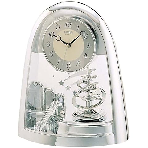 Rhythm Cont Mantel Clock Arched Top/Sprial Pendulum Silver Cover