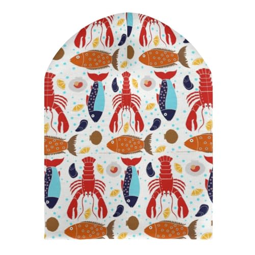 Animal Red Lobster and Lovely Fish Print Kids Beanie Hat for for Girls Boys Children Cap Winter Knitted Chemo Cancer Headwear Accessories Gifts Decoration3
