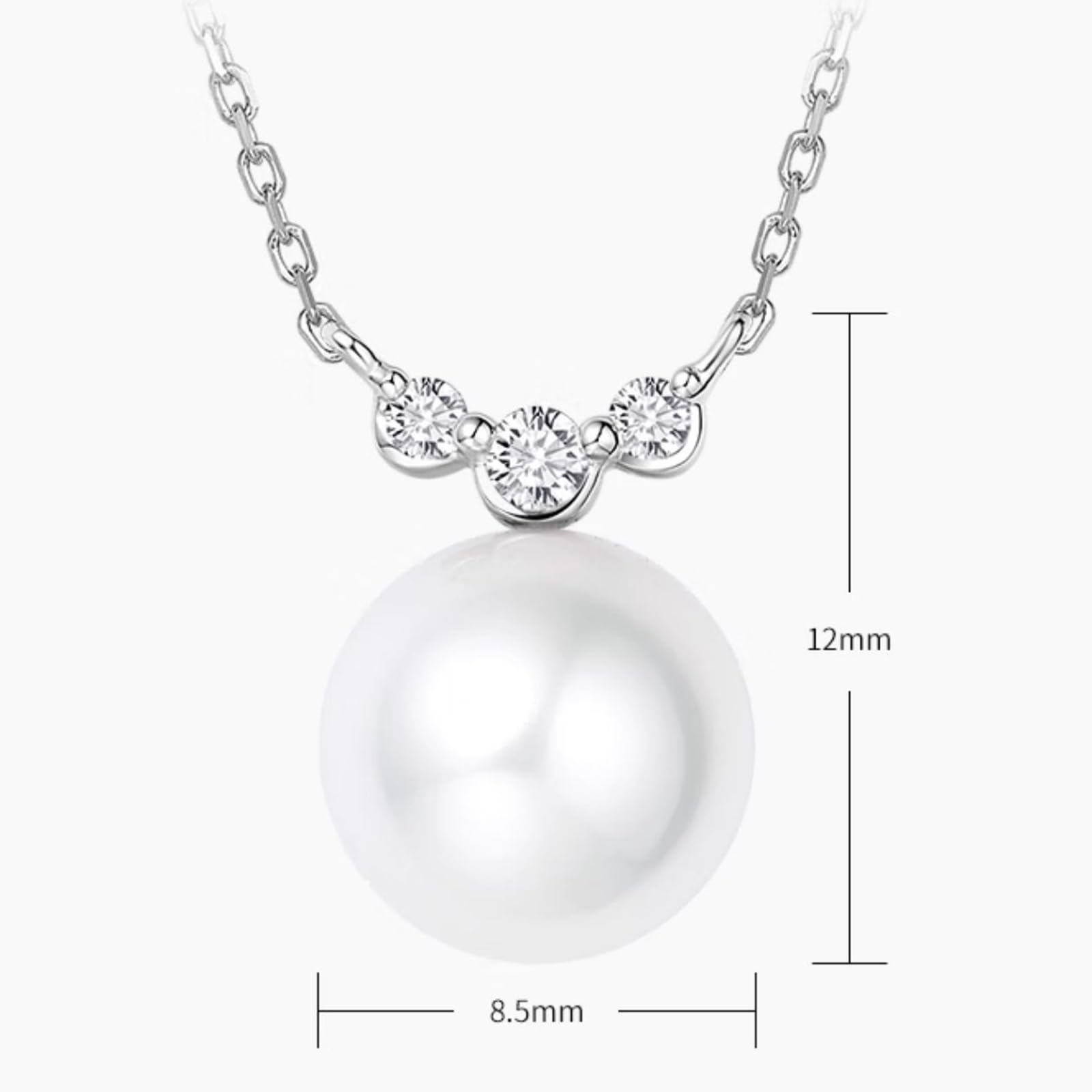 Collares de oro blanco para mujer, elegante collar de diamantes de 9K/14K/18K con colgante de perla de 8.5mm