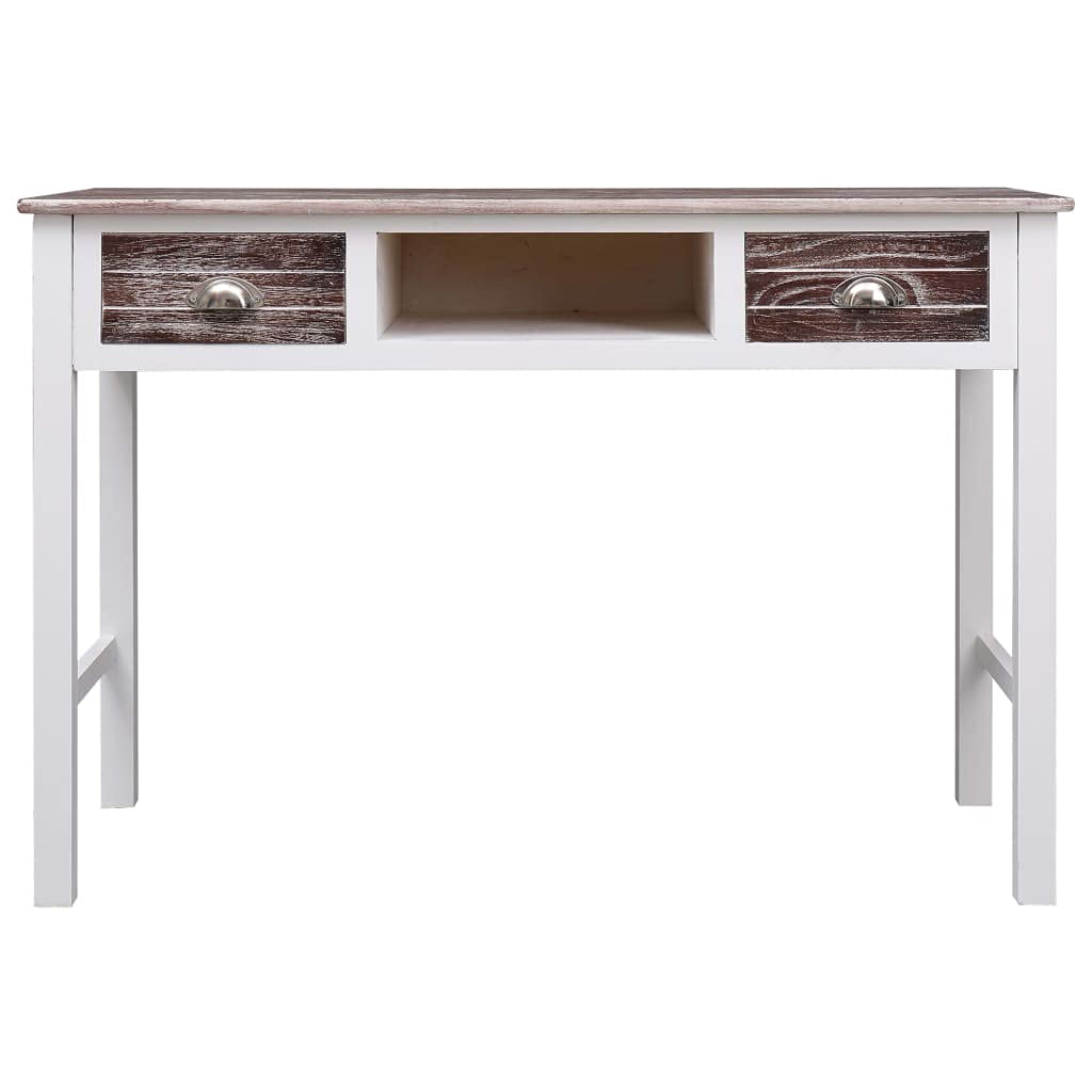 Scrivania marrone 110 x 45 x 76 cm, consolle con 2 cassetti e vano aperto, robusto tavolo per computer per casa, ufficio e camera da letto, design vintage
