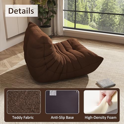 Image of Giant Bean Bag Chair for Adults,Comfy Lazy Fireside Accent Chair with Memory Foam,Cozy Single Floor Sofa Couch Boneless Chaise Lounge for Living Room Bedroom Gaming Room(Coffee,1Seater)