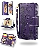 iPhone 7 Case, iPhone 7 Wallet Case, FLYEE 9 Card Slot PU Leather Magnetic Protective Cover with Mirror and Detachable Wrist Strap for iPhone 7 4.7 Inch 2016 Purple