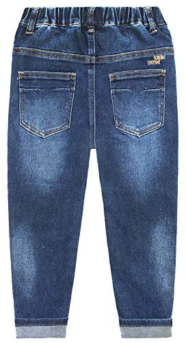 Kidscool Space Kids jeans de algodão com letras bordadas, cintura elástica, Azul, 5-6 anos
