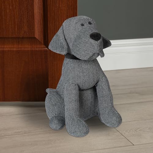 Relaxdays Türstopper Hund, dekorativer Türpuffer, für Boden, stehend, gefüllt, innen, 33 cm hoch, Stoff Türsack, grau, 1 Stück