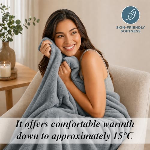 Image of Cloth Fusion Nimbus 280 GSM Fleece Blanket, Grey, Double 86x88 inches | Double-Brushed Both Sides, Anti-Pilling Weave, Colour-Lock Dye, Reinforced Stitching, Machine Washable