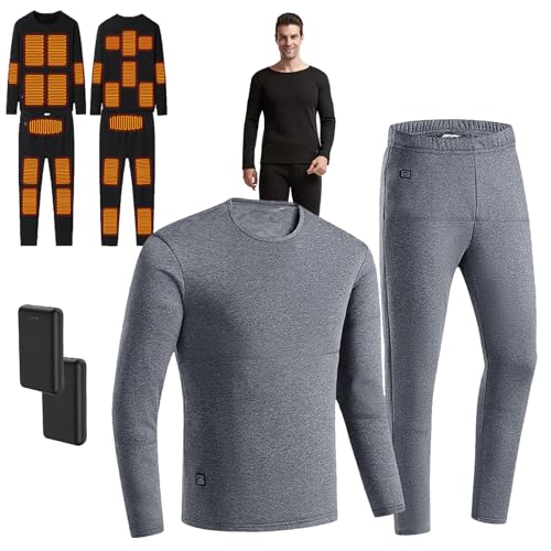 TOVCHEI 22-Zone Heated Thermal Underwear Top Pants Set Winters Outdoor Cycling USB Heating Clothes for Men Women,with Battery,Men gray,4XL