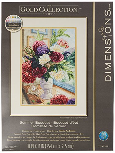 Dimensions Gold Collection Counted Cross Stitch Kit, Summer Bouquet, 18 Count Ivory Aida, 10'' x 14''