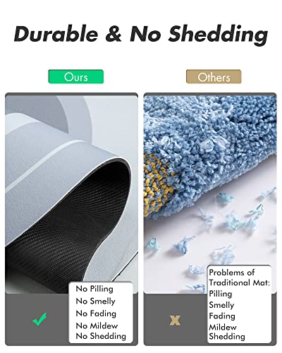 Image of MontVoo Bath Mat Runner - Long Non Slip Absorbent Quick Dry Thin Bath Rug for Bathroom Floor Mat - Rubber Backed - Stain Resistant - Easy Care - Blue 17 inchx59 inch