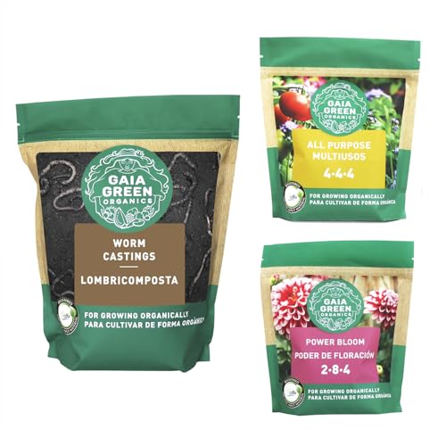 Gaia Green Perfect Pack Organic Fertilizer Set Includes 2L Worm Castings 2kg All Purpose 4-4-4 and 2kg Power Bloom 2-8-4 for Professional Organic Gardening