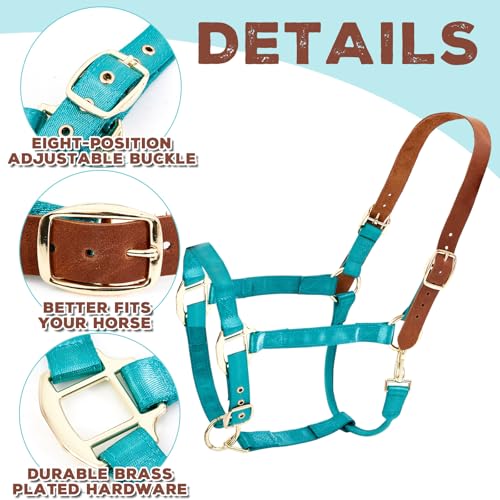 Image of Leather Halter for Horses, Equine Breakaway Nylon Rope Horse Halter with Snap & Adjustable Chin and Throat Snap Hook Halters for Training, Show and Daily Use, Average Size