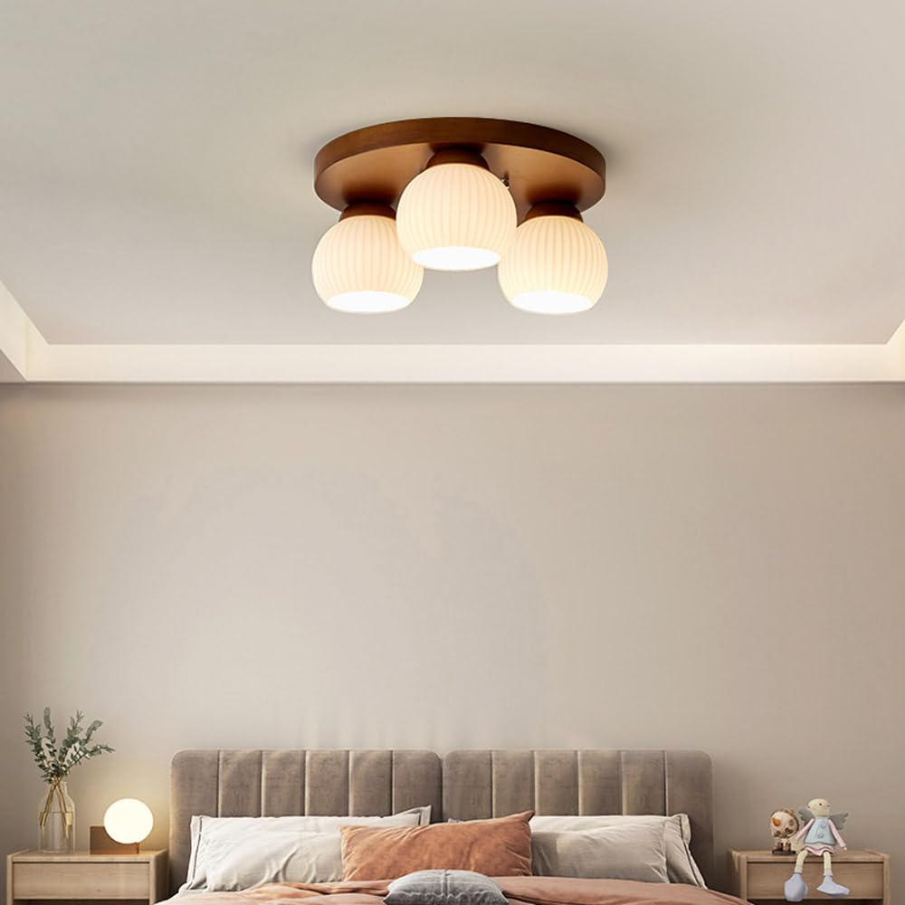 Nowoczesna lampa sufitowa do montażu podtynkowego, drewniana oprawa sufitowa ze szklanym kloszem, zabytkowa okrągła drewniana lampa sufitowa do przedpokoju kuchennego, sypialni, pralni, salonu