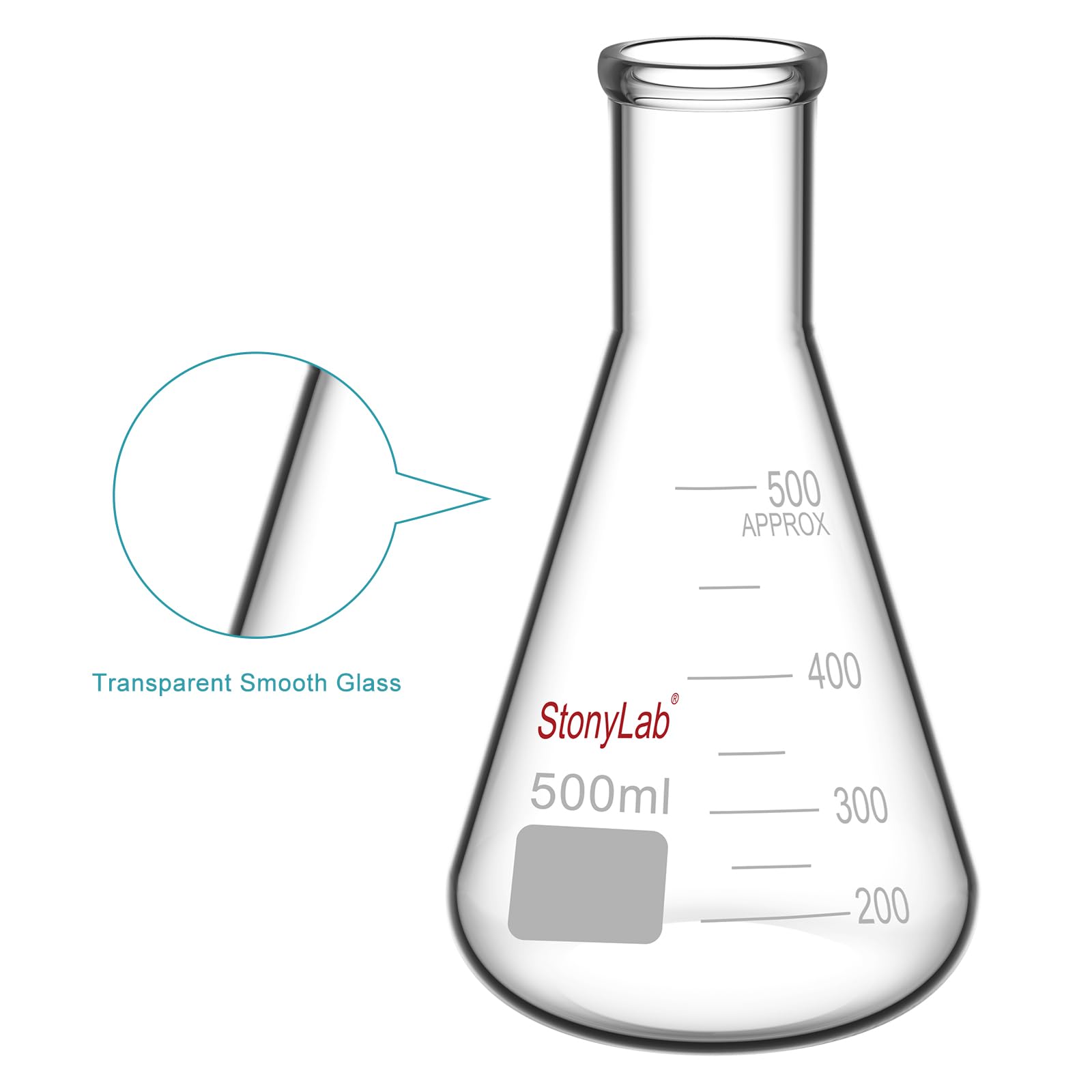 StonyLab Frascos Erlenmeyer Boca Estrecha 500ml Borde Pesado 2 Paquetes