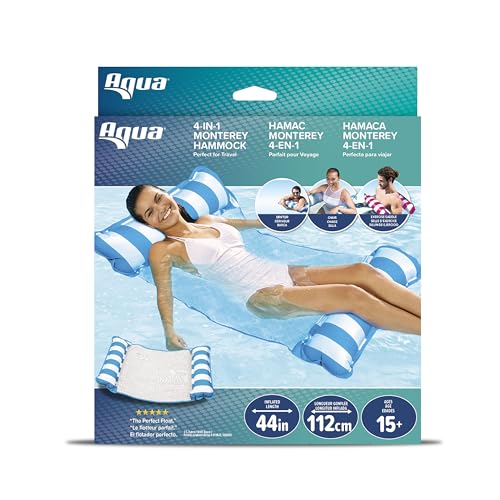 Image of Aqua Original 4-in-1 Monterey Hammock Pool Float & Water Hammock - Multi-Purpose, Inflatable Pool Floats for Adults - Patented Thick, Non-Stick PVC Material - Light Blue
