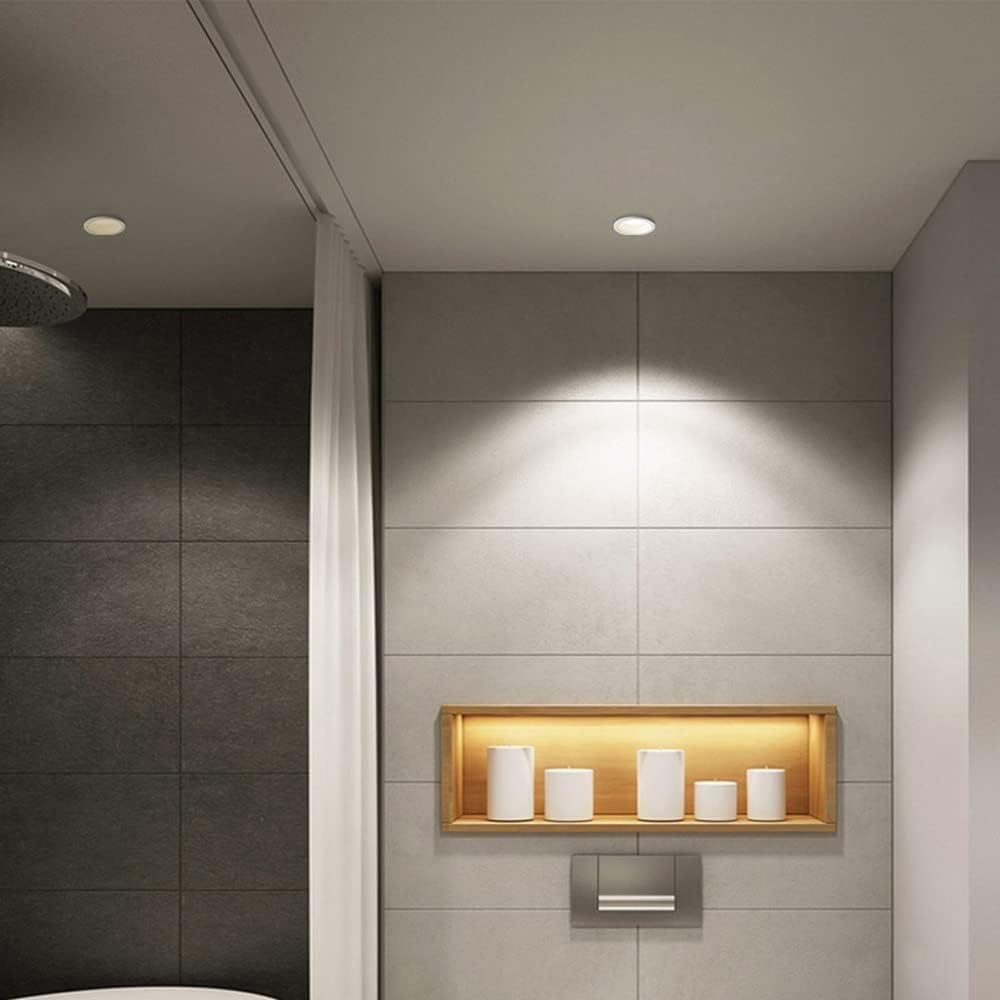 Foco de techo LED Kit de iluminación de disco empotrado Luz de ducha impermeable IP65, lámpara de punto direccional de montaje empotrado de 2 piezas, focos de techo(4000K,7W)