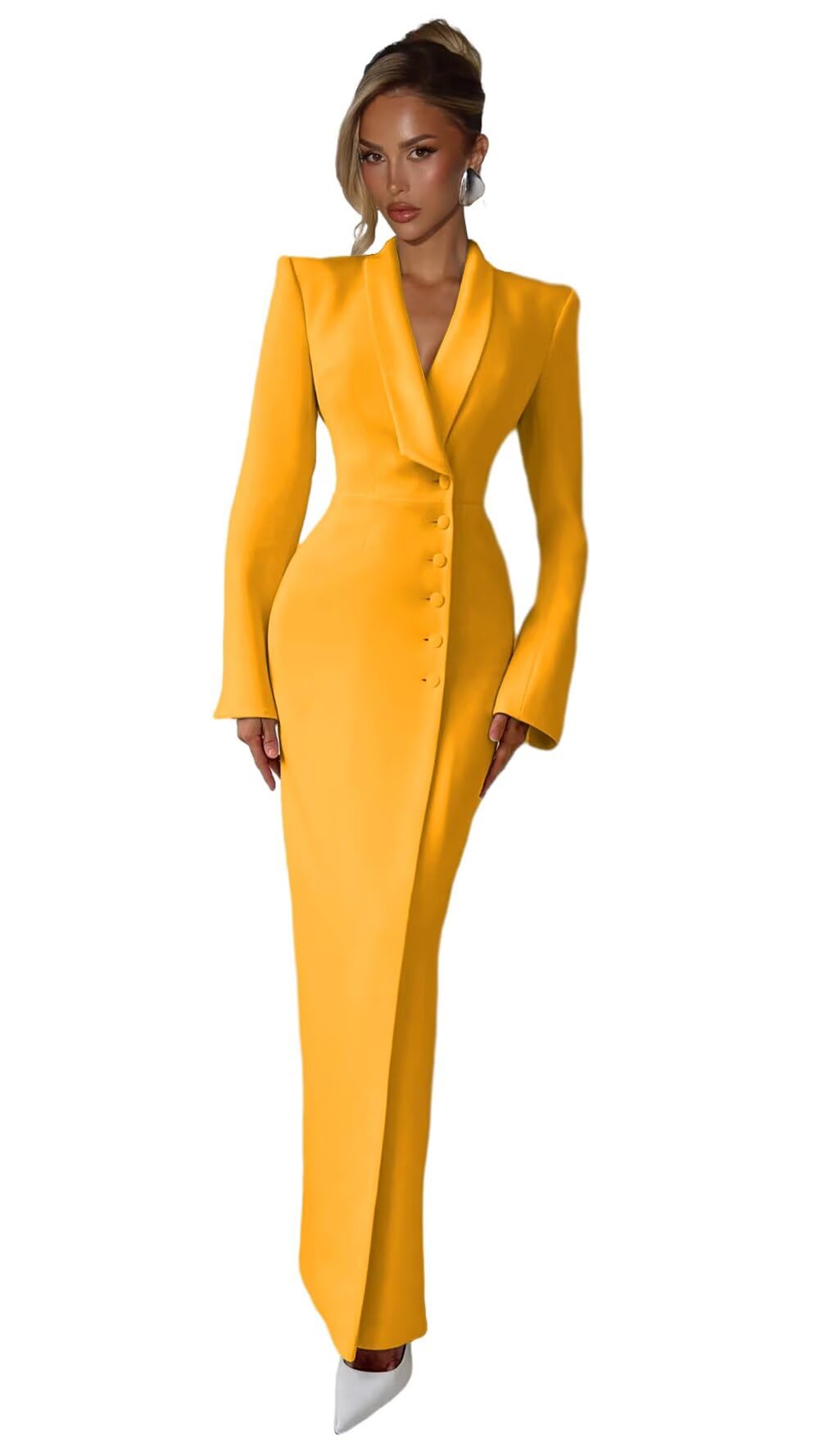 Long Blazer Dress for Women Sexy Elegant Shawl Lapel Long Blazer Dress Split Sleeves Dresses for Wedding