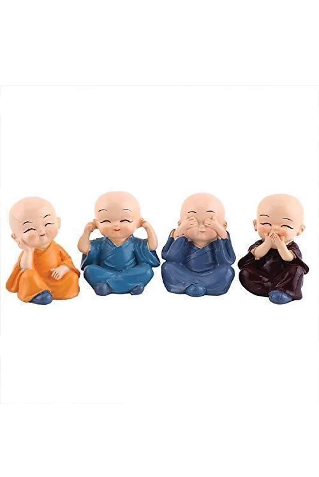 FUTUREZ KEY � Polyresin 6 cm Kung Fu Cartoon Monk Ornament Doll/Cute Buddha Monk Creative Figurines (Multicolour, Standard) - Set of 4 Pieces
