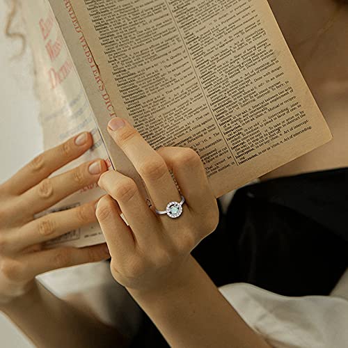 Created Opal Ring 925 Sterling Silver Ring for Women White Gold Plated Round Halo Set Opal Ring Oval 4 Prong Set Wedding Engagement Anniversary Ring Size 5-92