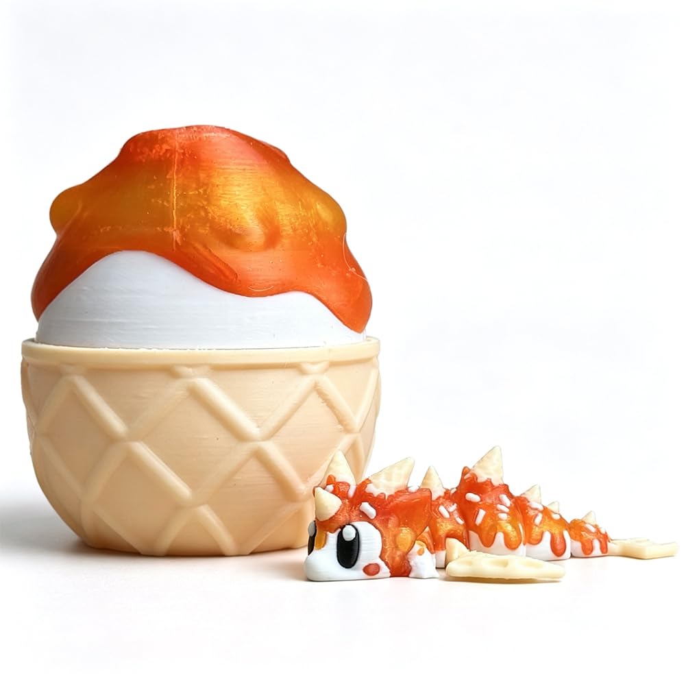 3D Printed Fruit Mini Dragon and Egg Desktop Decoration Sculptures Holiday Gifts (Mustard Yellow)