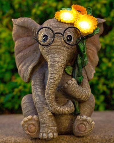 Twinbling 1313 Outdoor Fall Decor Elephant Statue,Garden Decor Solar Elephant Sculptures & Statues Holding Solar Sunflower Waterproof Figurine cover