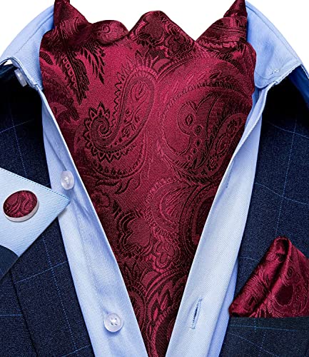 Image of DiBanGu Silk Woven Ascot Cravat with Pocket Square Set for Men