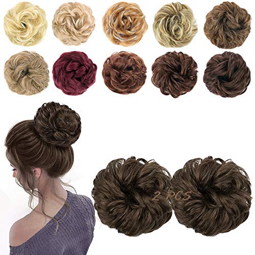MORICA 2PCS Messy Bun Hair Scrunchies Messy Bun Hair Piece for Women Curly Wavy Scrunchy Updo Bun Extensions