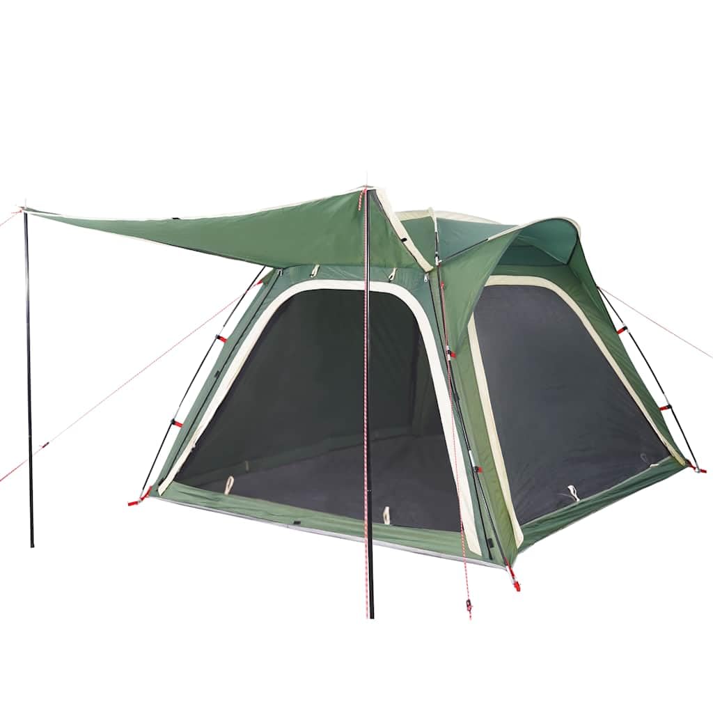 Tienda de campaña para 4 personas en verde con sistema de liberación rápida, tienda familiar impermeable con ventilación y protección contra insectos, tienda de campaña ligera con toldo y bolsa de