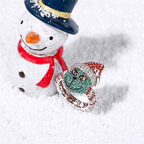 Jeulia Christmas Monster Inspired Sterling Silver Diamond Ring Round Cut CZ Engagement Ring Anniversary Wedding Women Gift Santa Band with Jewelry Box4