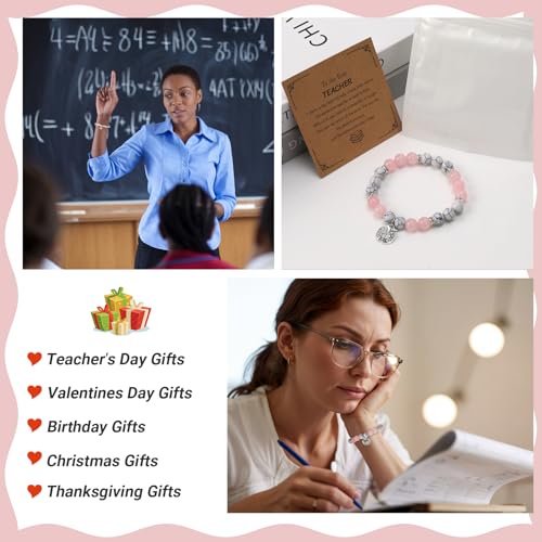Teacher Gifts for Women, End of Year Teacher Appreciation Gifts for Women from Student, Natural Stone Teachers Bracelet Thank You Teachers Gift for Christmas Birthday3
