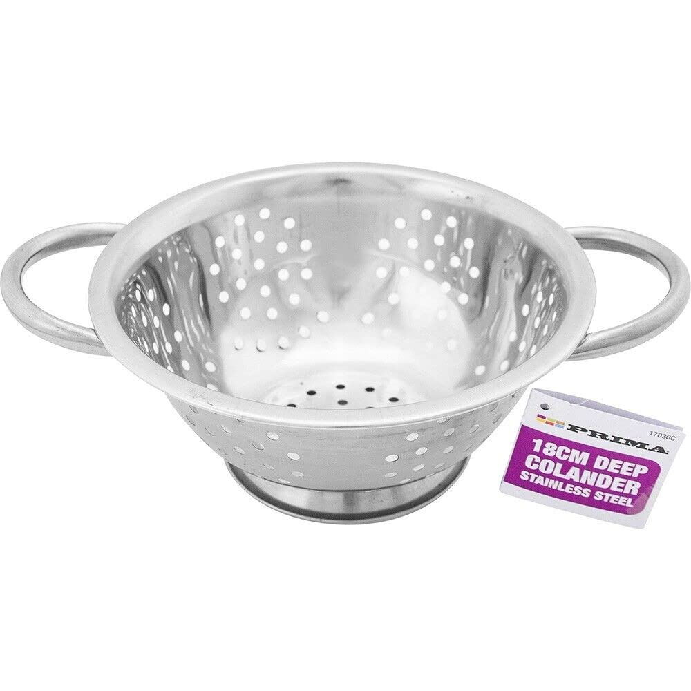 2 X 18CM Stainless Steel DEEP Colander Cooking Kitchen Lightweight Strainer Food