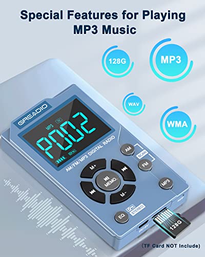 Greadio Radios Portable Am Fm With Mp3 Player, Best Reception Pocket Radio, Large Lcd Screen And Easy To Use, 6 Eq Stereo Earphone Jack Walkman Radio, For Jogging, Walking, Camping Am Fm Radio #TOP2
