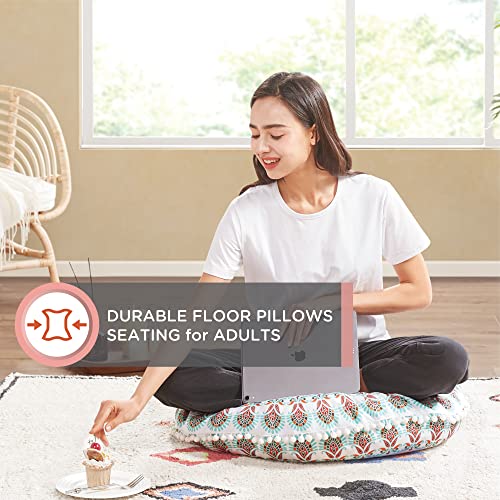 Codi Meditation Floor Pillow Set Of 2, Round Large Pillows Seating For Adults, Bohemian Mandala Circle Cushions For Outdoor Fireplace Yoga Living Room, 32 Inch, Memory Foam Added, Coral #TOP3
