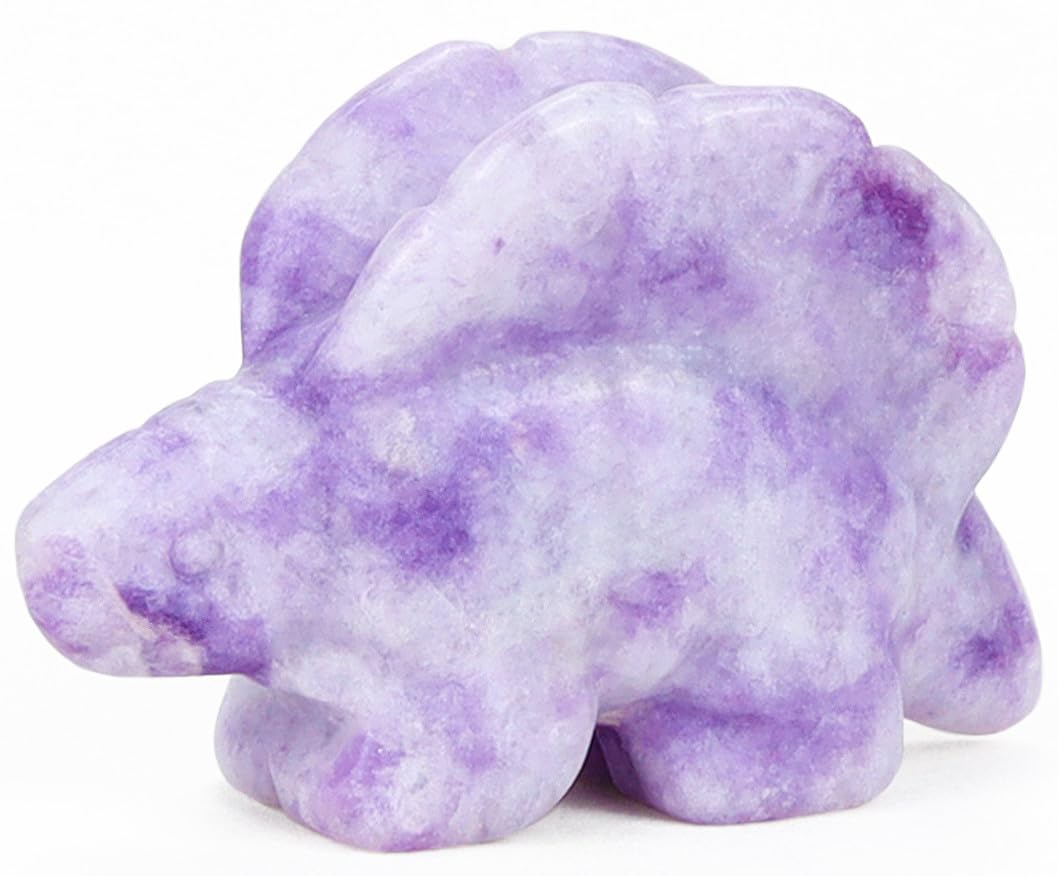 QINJIEJIE Lepidolite Crystal Decor 2" Stegosaurus Stone Figurines Cretaceous Dinosaur Gemstones Statue Hand Carved Reiki Gem Healing Pocket Sculpture Office Home Purple Decoration Gifts