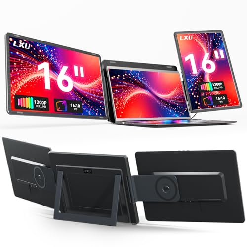 Image of LXU 16 inch 1200P Laptop Screen Extender Monitor Portable | Detachable Triple Extended Monitor, Plug n Play for 12~16.5 inch Laptops, Black, S9G