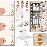 CroBlissful School Locker Accessories for Girls First Day of School Essentials Locker Decoration with Magnetic Wallpaper Mirror Pen Holder Shelf Faux Fur Rug Whiteboard Marker Magnets(Boho)